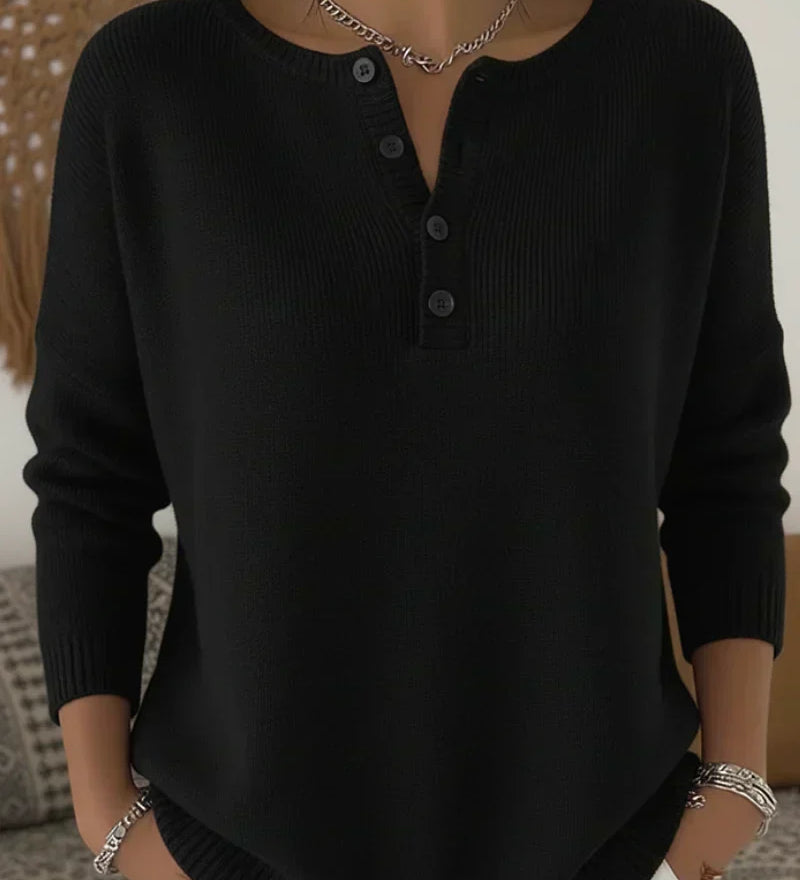 Carol | Henley Button Knit Sweater