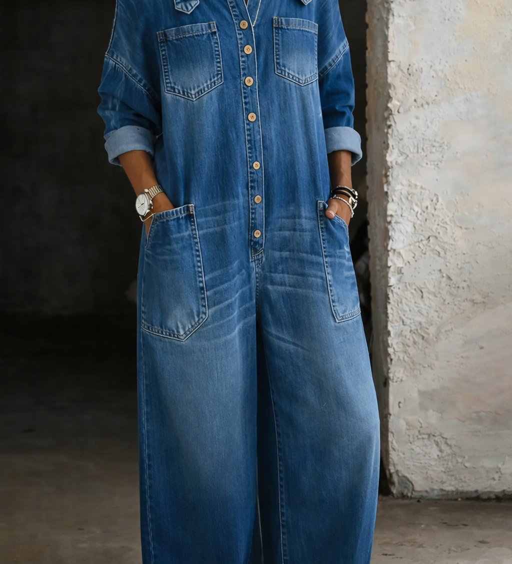 Valerie - Off Shoulder Denim Jumpsuit